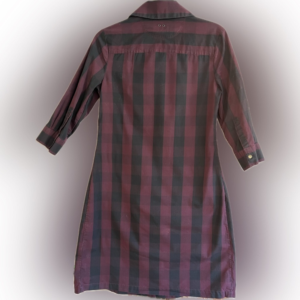 Women's CONVERSE One Star Snap Front 3/4 Sleeve Dress Black Maroon Size Small - Picture 2 of 8